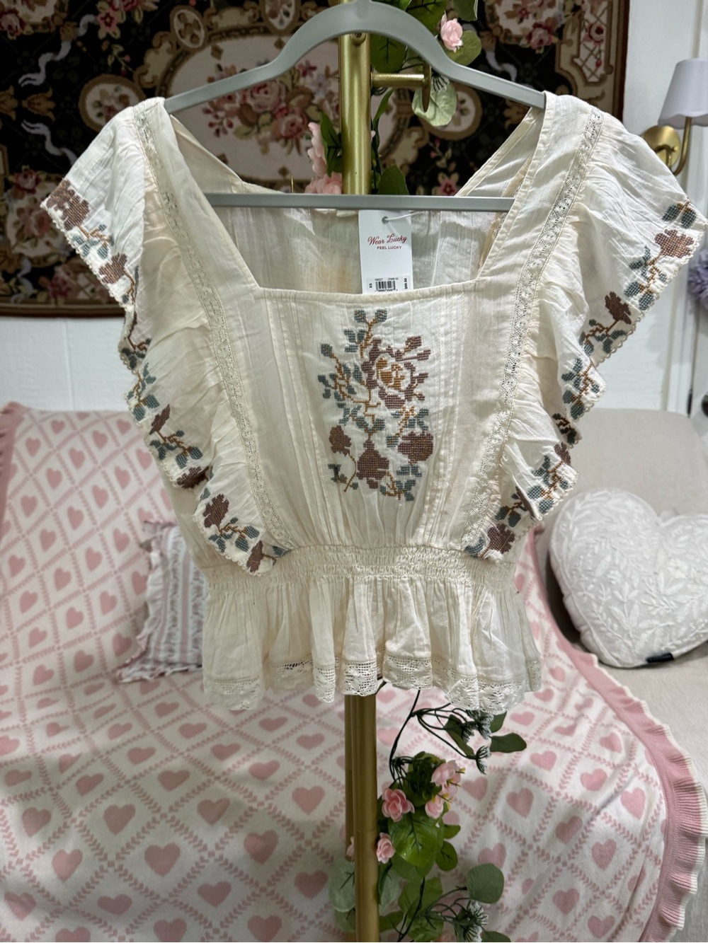 Boho Floral Embroidered Peplum Blouse
